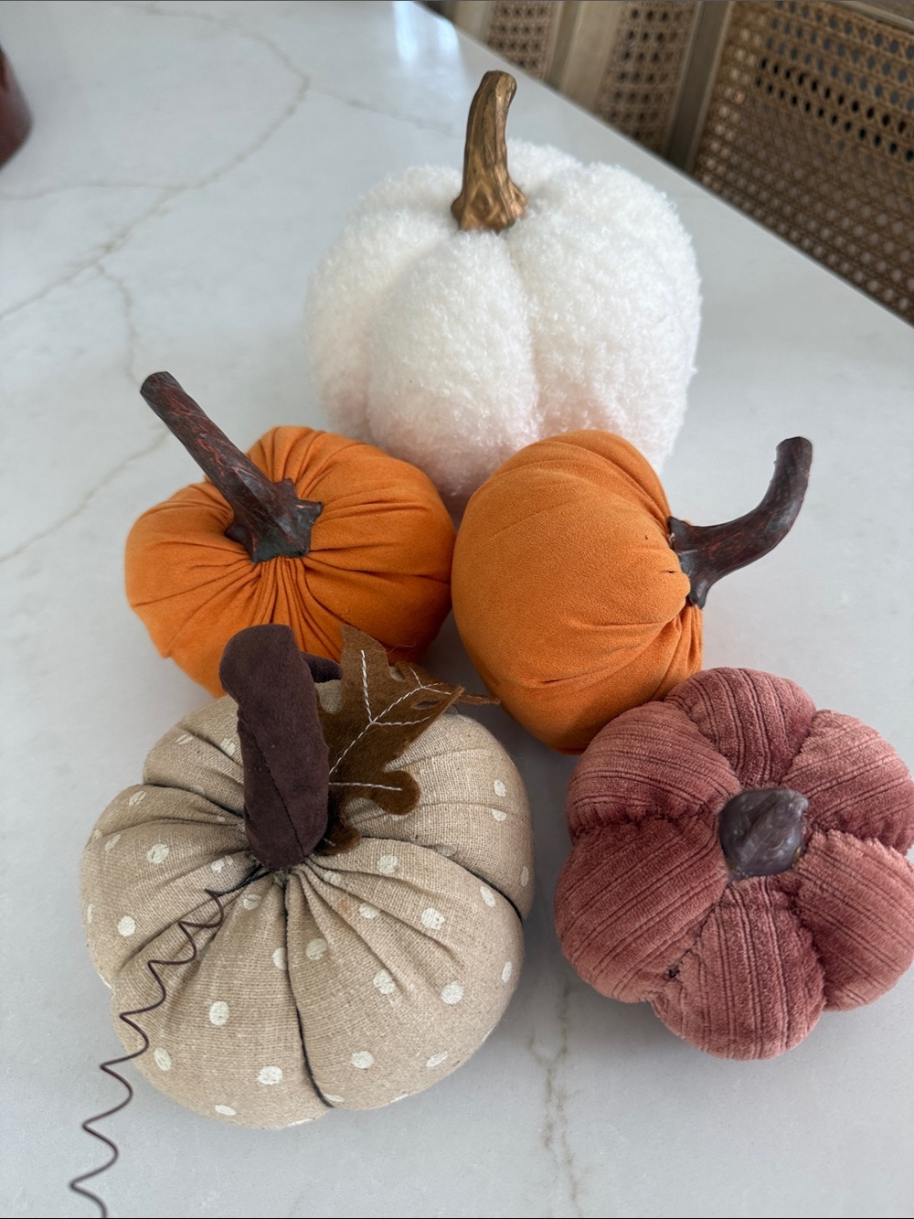 Fabric Pumpkin Décor Set - Orange, White, Beige, Rust - Seasonal Home Accents - Picture 4 of 7